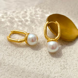 Oval Buckle Earrings High Copper Pearl Women