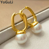 Oval Buckle Earrings High Copper Pearl Women