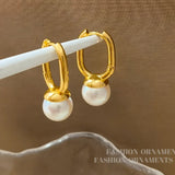 Oval Buckle Earrings High Copper Pearl Women