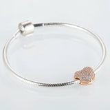 Pave Open My Heart Charm Beads Silver Bracelet DIY Jewelry