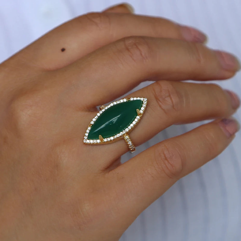 Green Oval CZ Women Wedding Ring