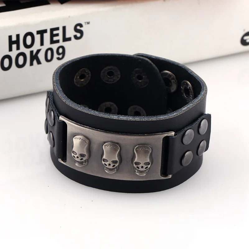 Punk Style Leather Skull Head Men's Bracelet