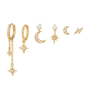 Star Moon CZ Stainless Steel Cartilage Earring