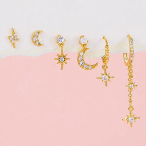 Star Moon CZ Stainless Steel Cartilage Earring