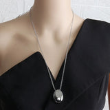 One Layer Chain Smooth Oval Metal Pendant Necklace For Women Girl Gift