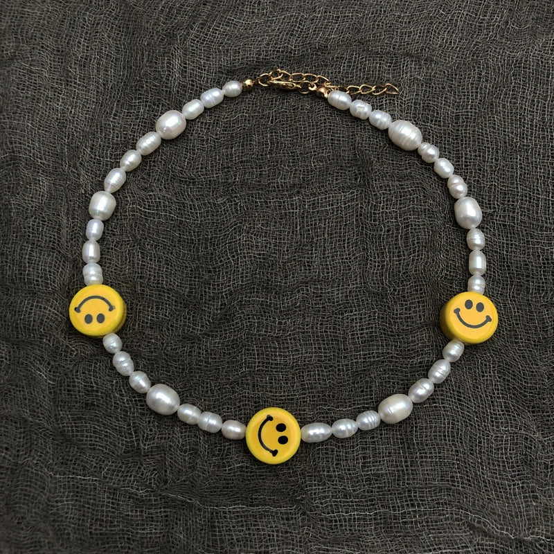 Real Freshwater Pearl Choker Smile Necklace for Women