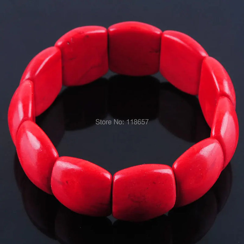Red Howlite Turquoises Gem Stone Bracelet Stretch 7 Inches Charm IK3045