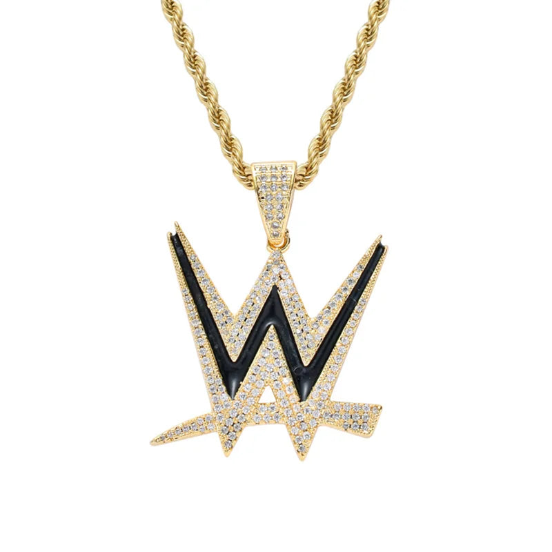 Men's Rhinestone Necklace with Cubic Zircon Letters Pendant