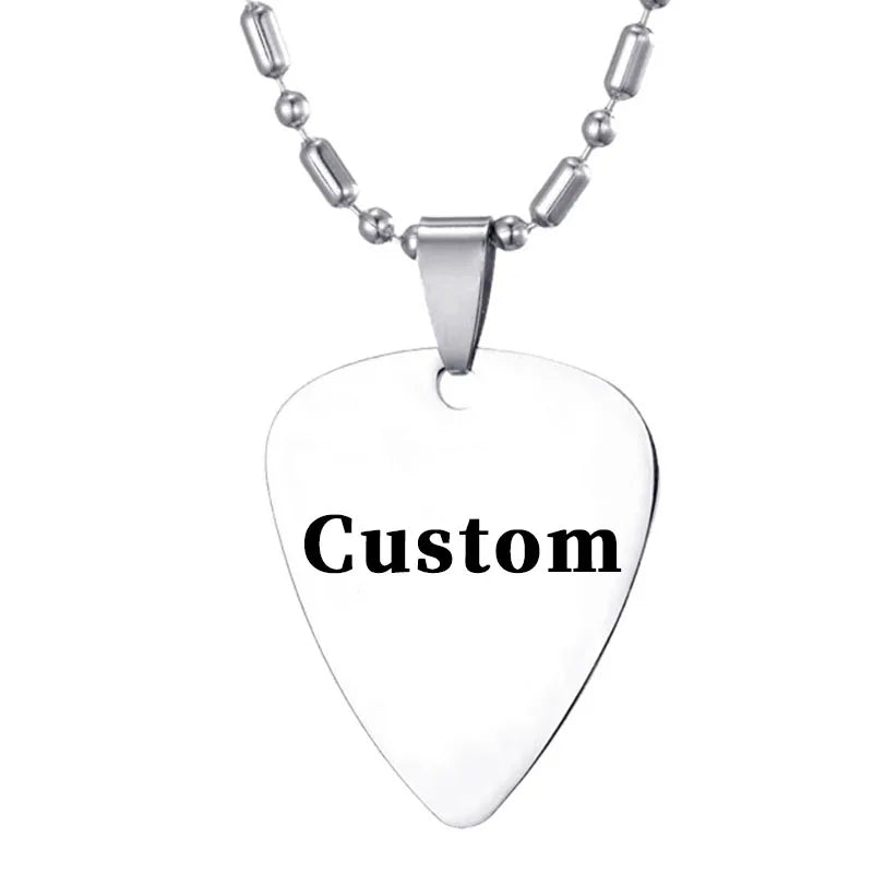 Metal Guitar Pick Necklace Stainless Steel Personalized Pendant