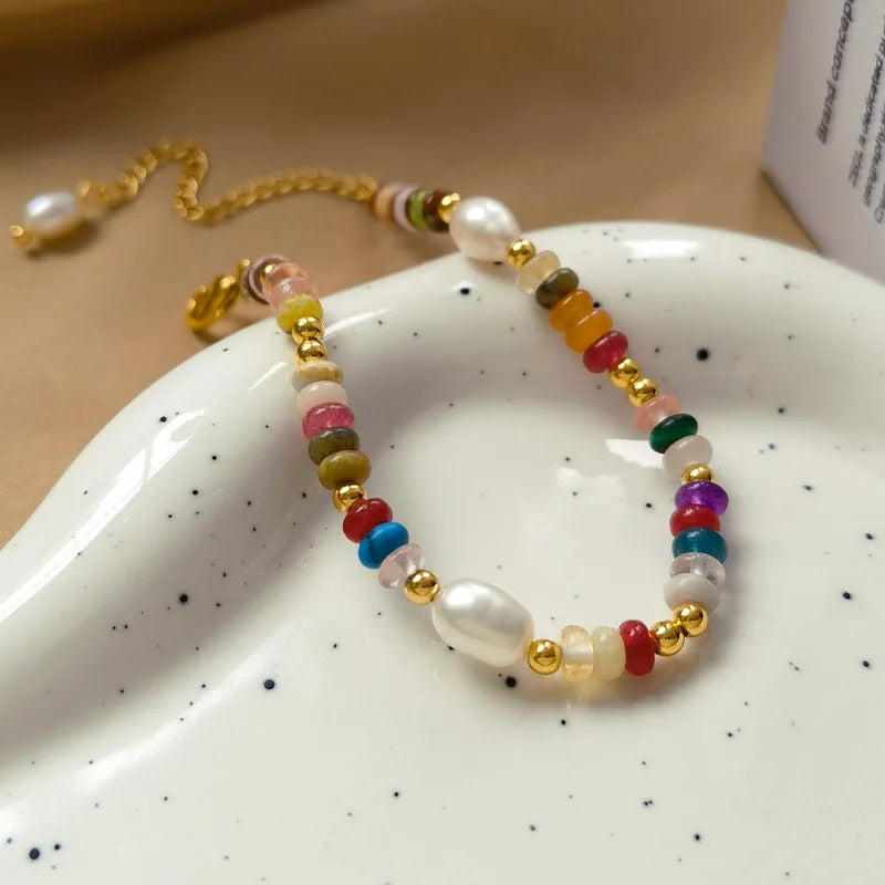 Natural Pearl Stones Bracelet Necklace Set for Women