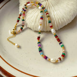Natural Pearl Stones Bracelet Necklace Set for Women