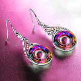 Crystal Circle Stud Earrings Princess Crown Party Wedding