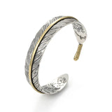 Vintage Silver Feather Cuff Bracelet for Men Women