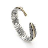 Vintage Silver Feather Cuff Bracelet for Men Women