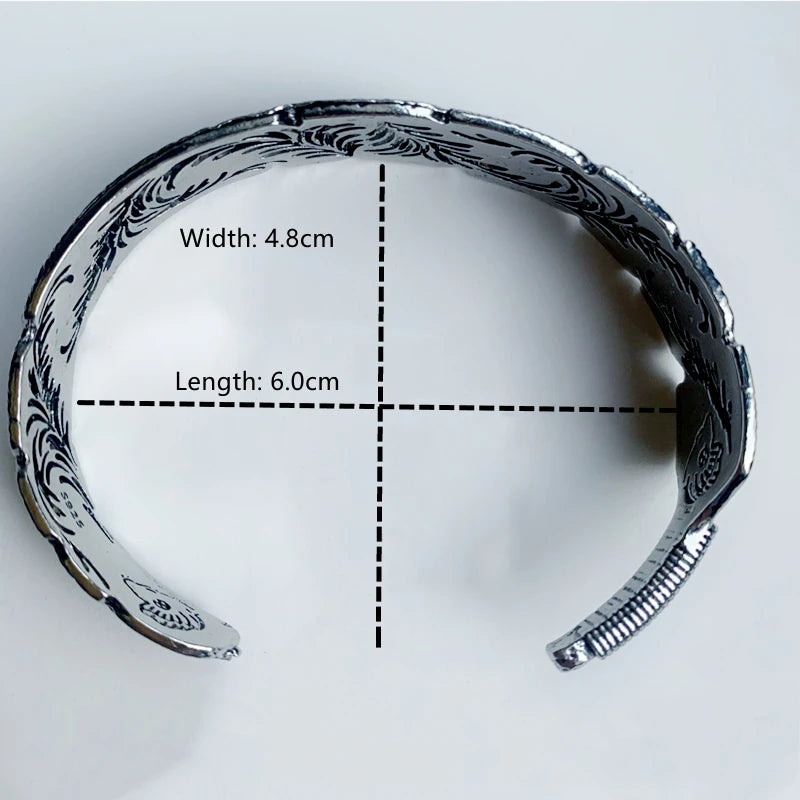Vintage Silver Feather Cuff Bracelet for Men Women