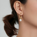 Fresh Water Pearl Rectangle Geometry Earring
