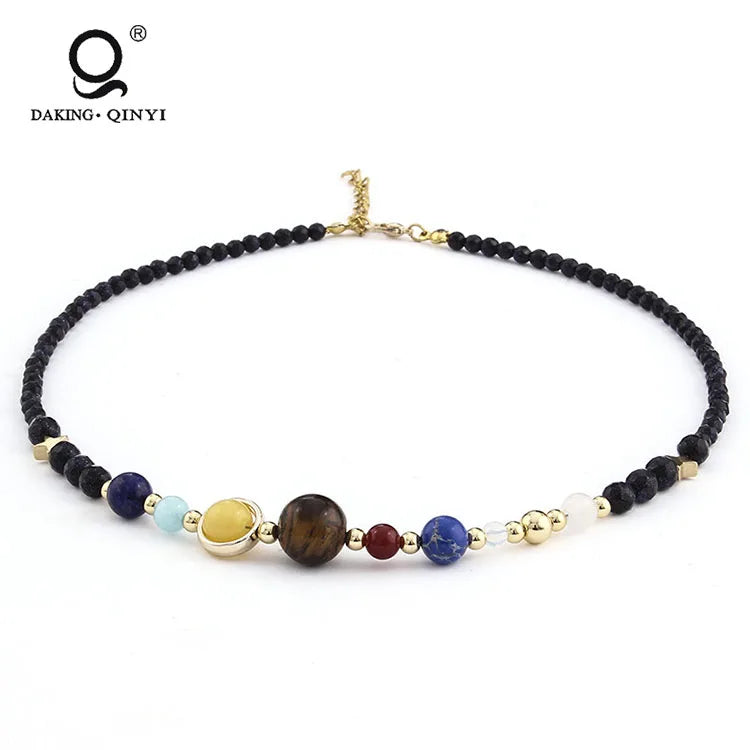 Solar System Galaxy Planets Stone Beads Necklace for Women
