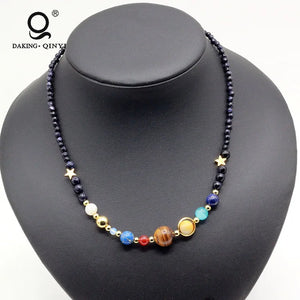 Solar System Galaxy Planets Stone Beads Necklace for Women
