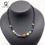 Solar System Galaxy Planets Stone Beads Necklace for Women