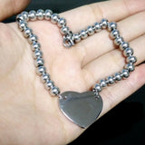 Stainless Steel Heart Charm Bracelet Silver Beads Bangle