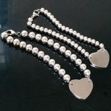 Stainless Steel Heart Charm Bracelet Silver Beads Bangle