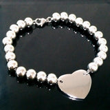 Stainless Steel Heart Charm Bracelet Silver Beads Bangle
