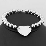 Stainless Steel Heart Charm Bracelet Silver Beads Bangle