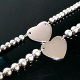 Stainless Steel Heart Charm Bracelet Silver Beads Bangle