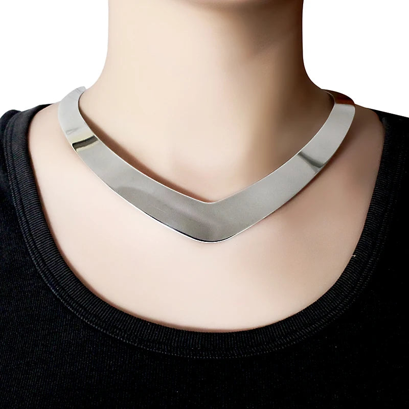Bohemian V Shape Bib Collar Torques Necklaces Silver