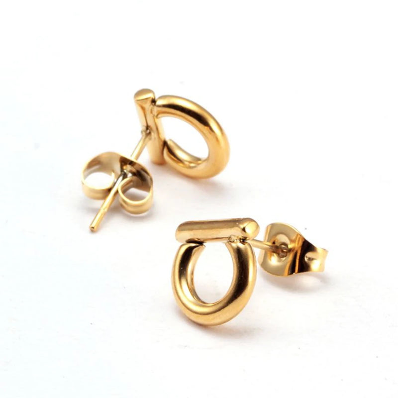 Vintage Stainless Steel Stud Earrings, Geometric Design, Party Gift, Women