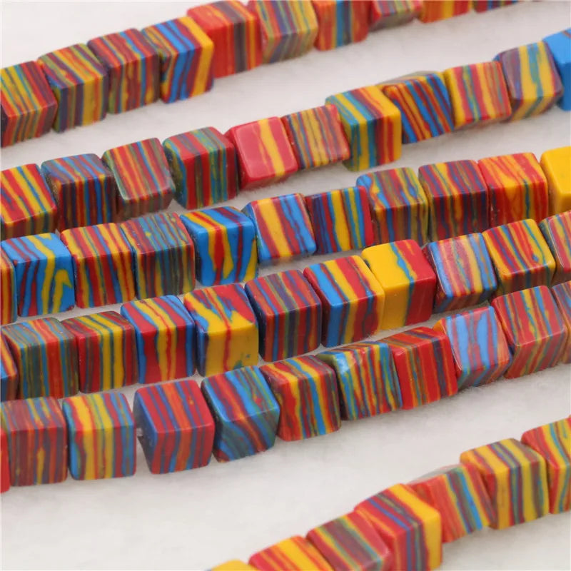 Synthesis Beads Striped Turquoise 6mm 8mm Square Loose Beads