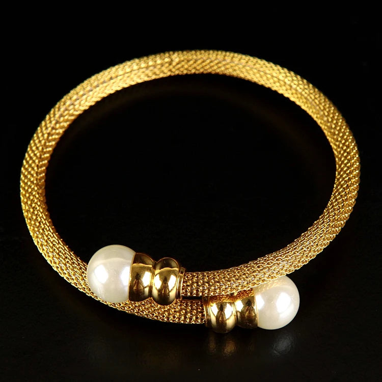 Rose Pearl Mesh Multilayer Charm Bracelet for Lady Wedding