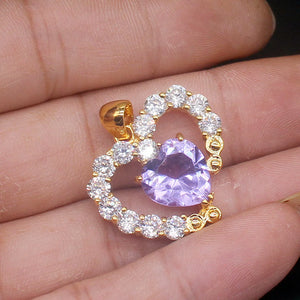 Heart Amethyst CZ Pendant Necklace for Women Girls