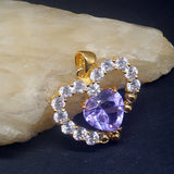 Heart Amethyst CZ Pendant Necklace for Women Girls