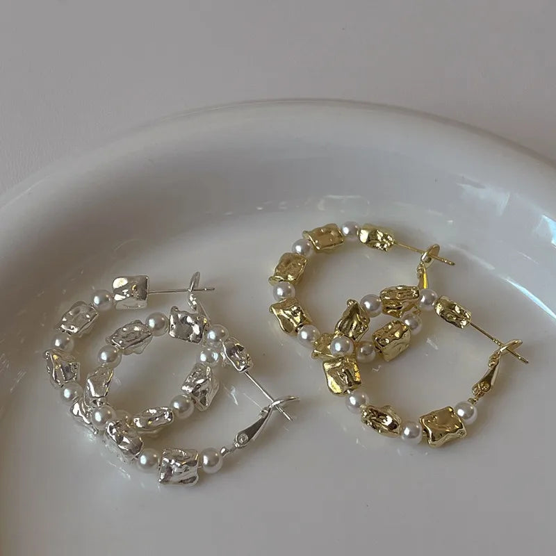 Simulated Pearl Hoop Earrings Delicate Ear Accessories