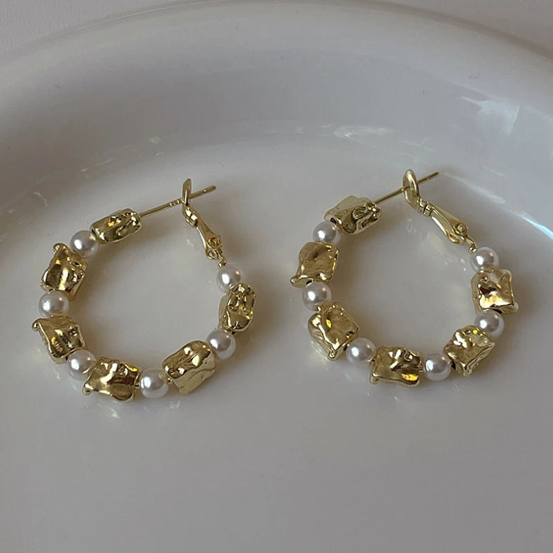 Simulated Pearl Hoop Earrings Delicate Ear Accessories