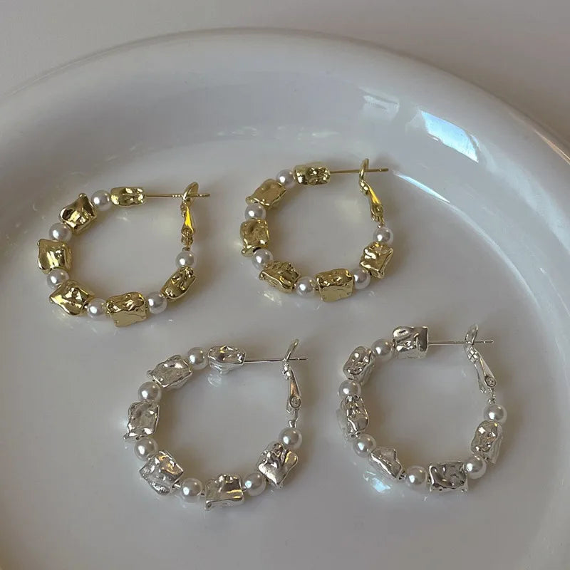 Simulated Pearl Hoop Earrings Delicate Ear Accessories