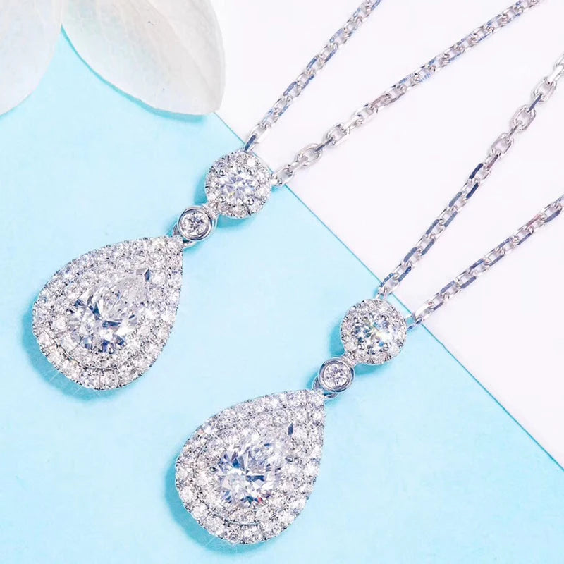 Water Drop Necklace 925 Silver 2CT Diamond Pendant Chain