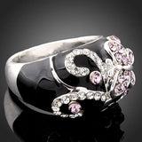 Butterfly Alloy Ring Pink Enamel Real Austria Crystal Women