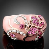Butterfly Alloy Ring Pink Enamel Real Austria Crystal Women