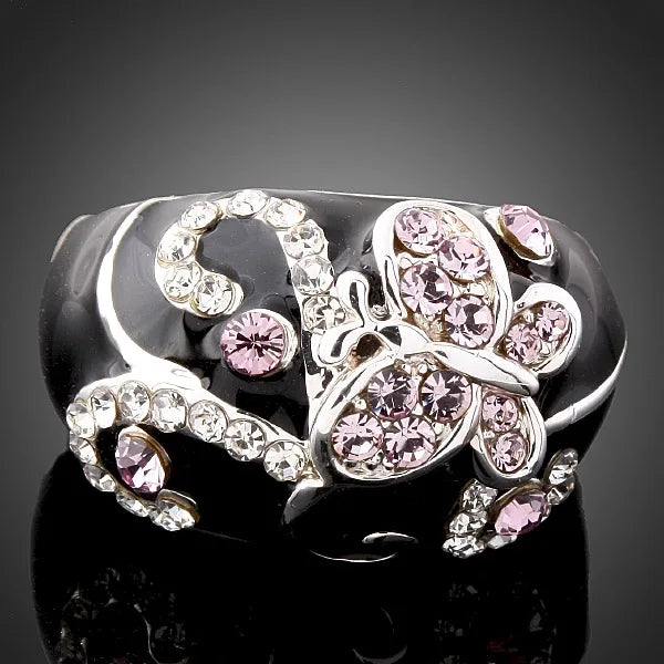 Butterfly Alloy Ring Pink Enamel Real Austria Crystal Women