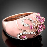 Butterfly Alloy Ring Pink Enamel Real Austria Crystal Women