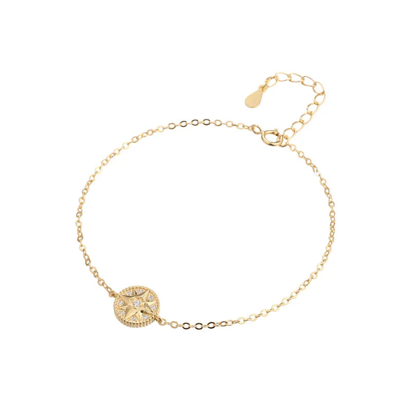 18K Plated Round Pendant Star Bracelet 925 Silver Women Jewelry