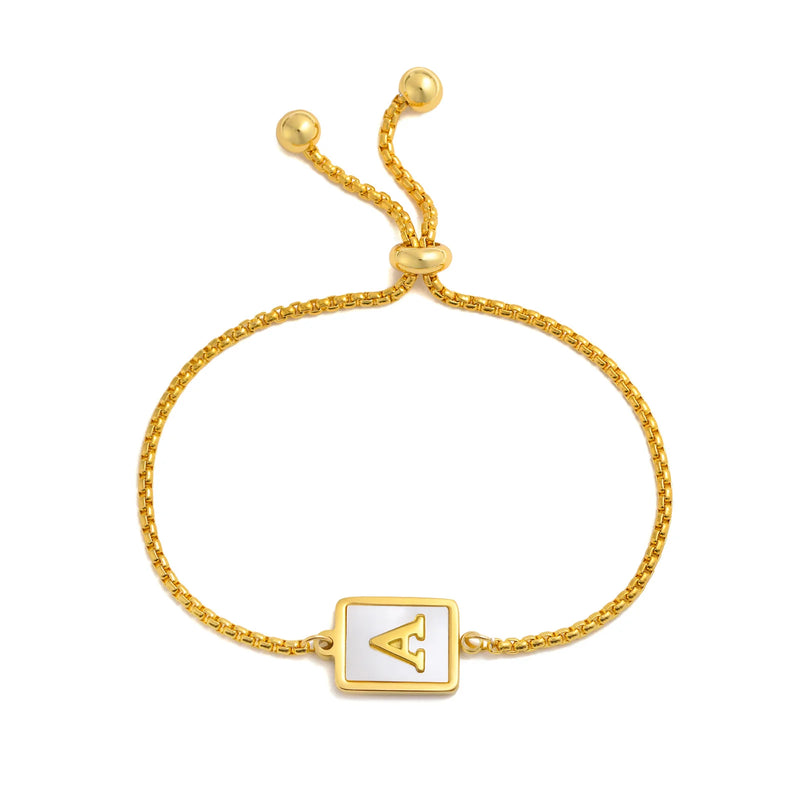 Stainless Steel Initial Pendants Bracelets A-Z Letters Adjustable