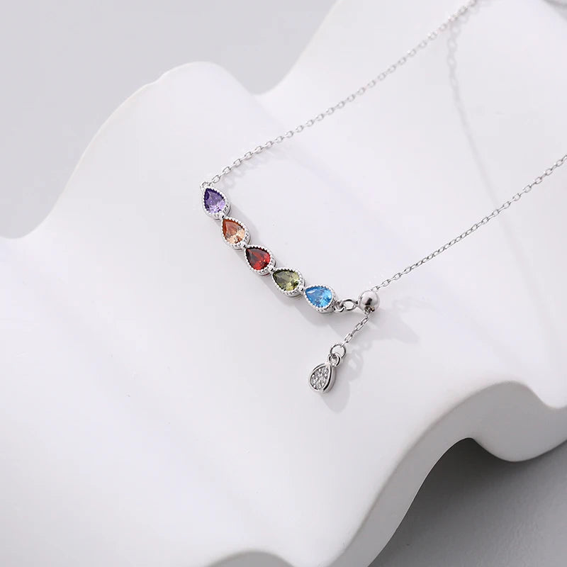 925 Silver Tassel Zircon Water Drop Necklace Plated