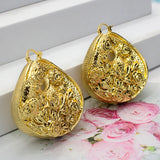 Golden Floral Hoop Earrings High Copper Drop Earrings Bridal Gift