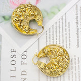 Golden Floral Hoop Earrings High Copper Drop Earrings Bridal Gift