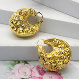 Golden Floral Hoop Earrings High Copper Drop Earrings Bridal Gift