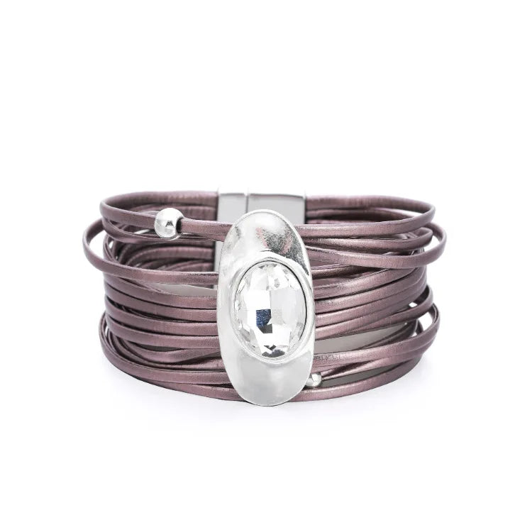 Vintage Crystal Leather Bracelet Couple Gift