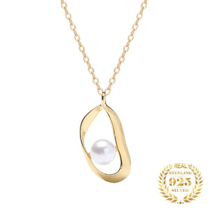 Geometric Pearl Necklace 925 Sterling Silver 18K Pearl Women